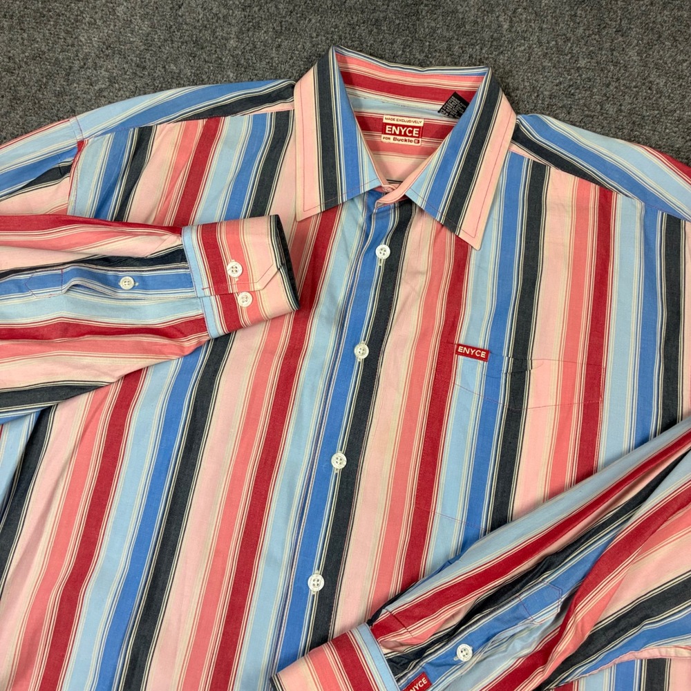 Enyce Buckle Mens XXL Striped Button Down Shirt Long Sleeve Cotton Multicolor
